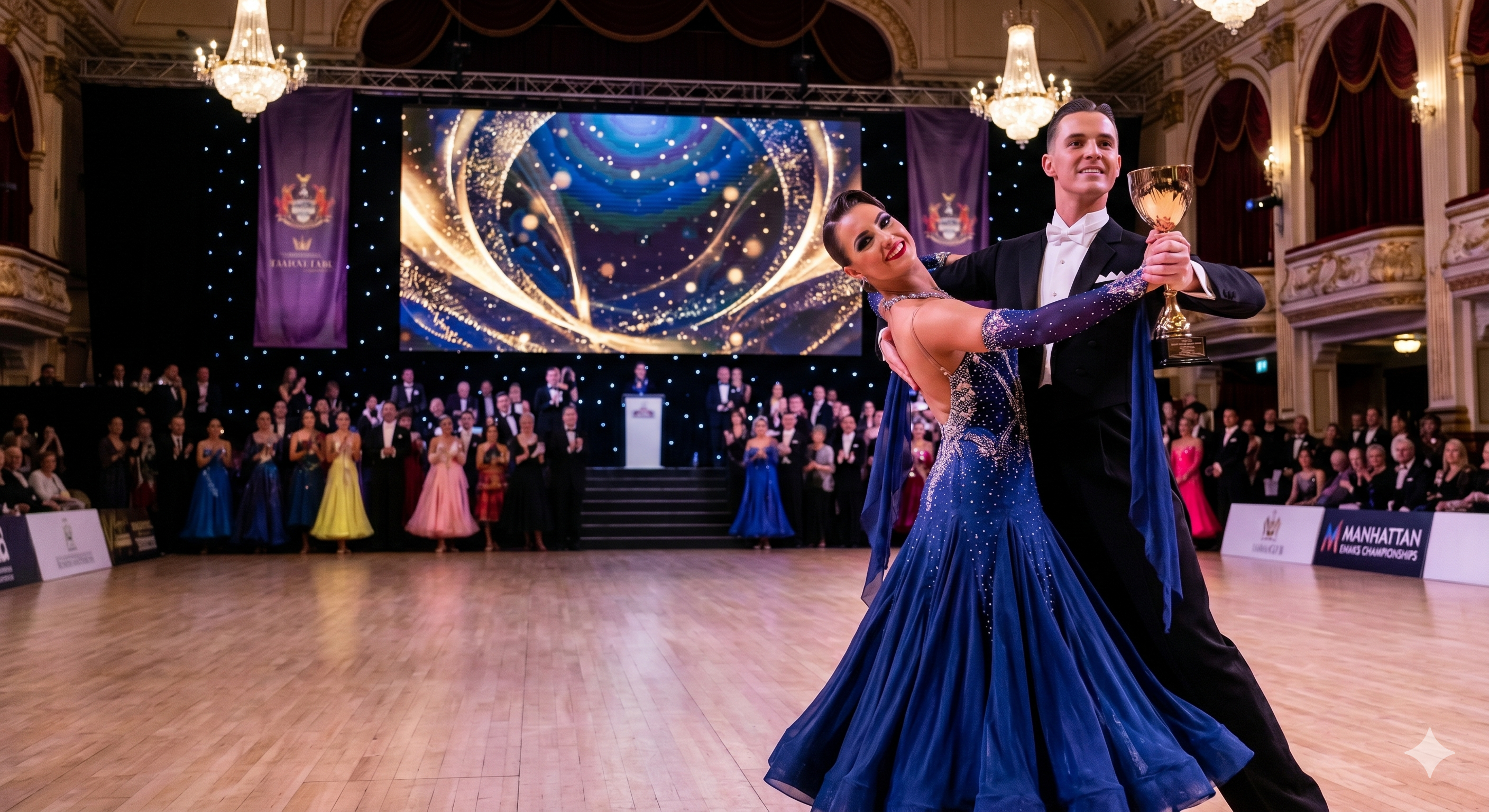 Professional competitive dancers in dramatic pose